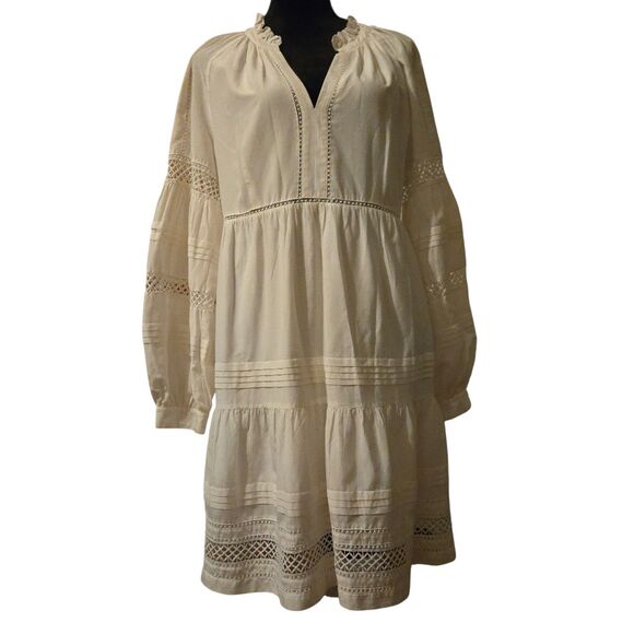 Marie Oliver M Sheridan Dress Silk Blend Cool White Ruffled Lace Sweatheart - Picture 1 of 14